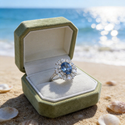 7*9 mm Oval Blue Halo Ring, Blue Spinel Promise Ring 925 Silver alternate product image