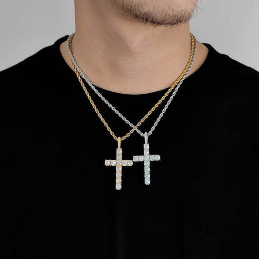 Men's Copper Cross Pendant Necklace, Zirconia Rope Chain, Hip Hop Style alternate product image