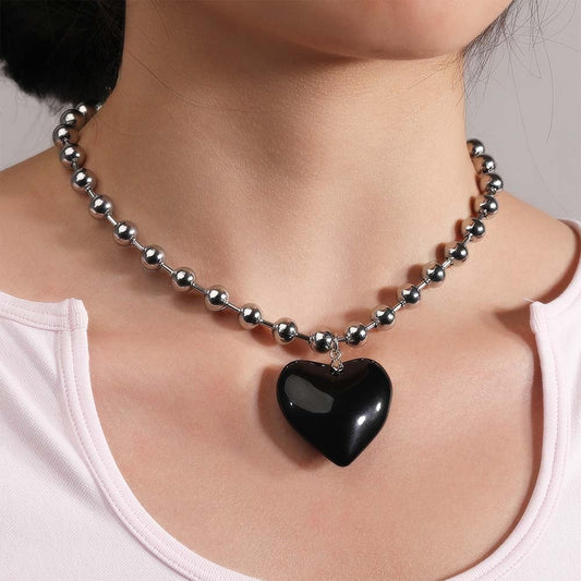 Resin Heart Pendant Beaded Chain Necklace Stainless Steel Chain alternate product image
