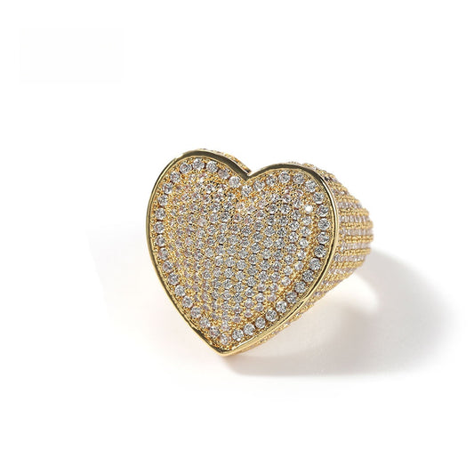 Unisex Heart Cubic Zirconia Statement Ring in Gold or Silver Tone alternate product image