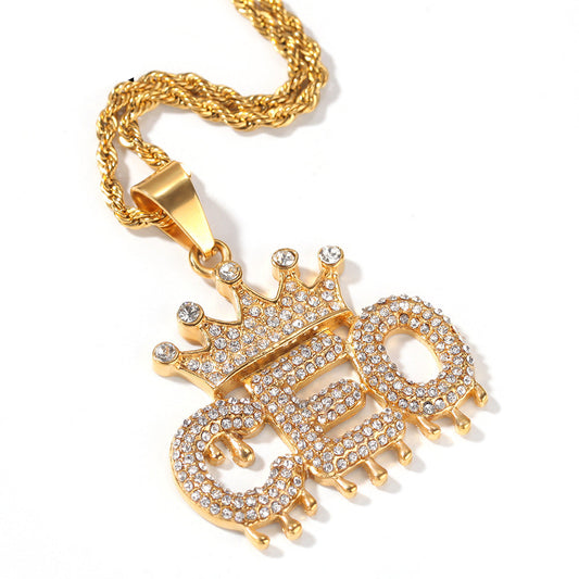 Gold-tone CEO crown pendant angled view alternate product image