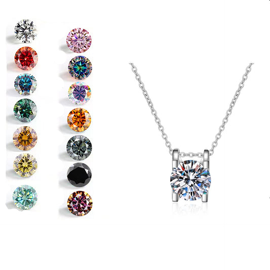 1/2 ct Moissanite Pendant Necklace, Box Chain, Round Color Stone, Layering Jewelry alternate product image