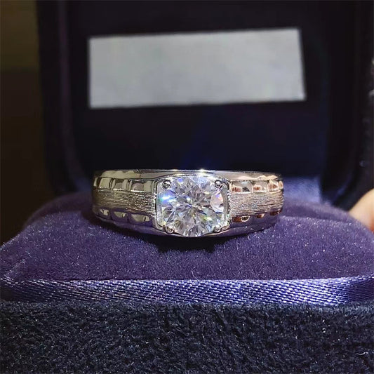 Men’s Moissanite Ring U-Shape Band VVS1 Round Stone Wedding Promise Ring alternate product image