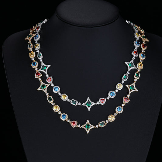 Colorful Star Geometric Chain Necklace & Bracelet Set