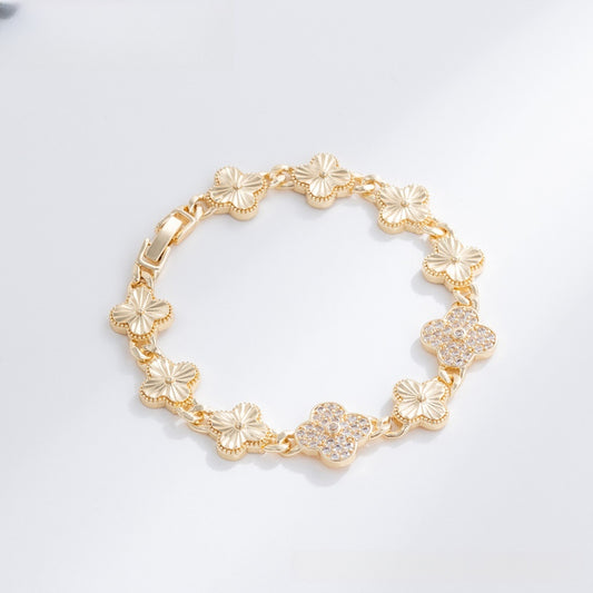 Elegant Four Leaf Clover Gold Plated Bracelet with Crystal Charm for Women & Men
