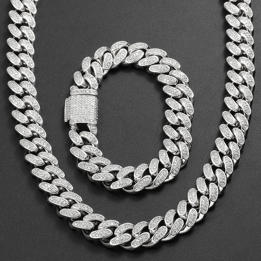 12mm Cubic Zirconia Cuban Link Chain Necklace Bracelet alternate product image