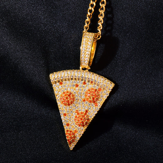 Iced Out Pizza Pendant Necklace