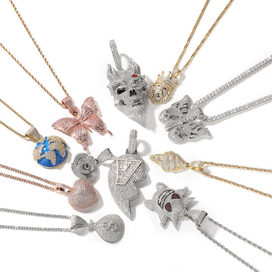 Iced Out Cubic Zirconia Pendant Necklace for Women and Men – Hip Hop Statement Chain in Gold, Silver & Rose Gold Styles