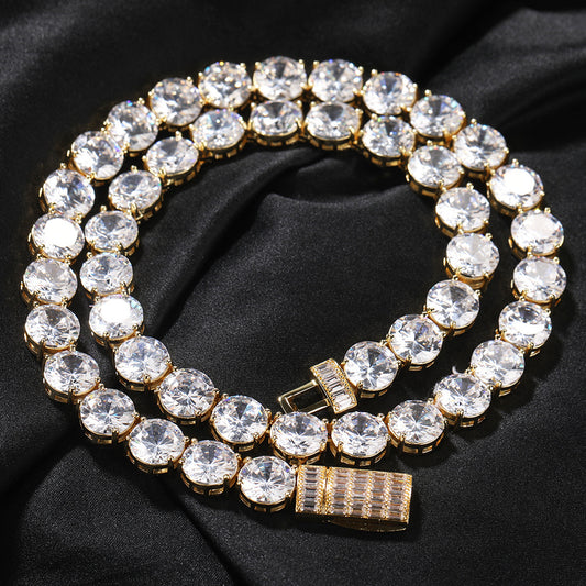 Unisex Round Cubic Zirconia Chain Necklace – Hip Hop Statement Pendant Necklace in Gold, Silver & Rose Gold