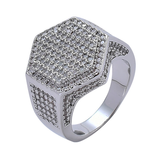 Hip Hop Minimalist Geometric Cubic Zirconia Ring for Men