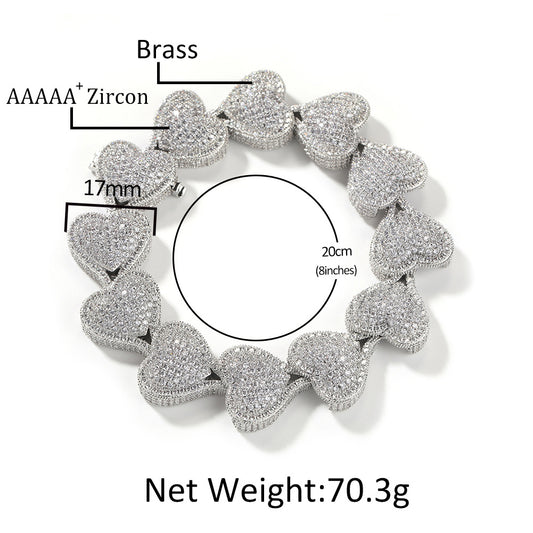 Iced Heart Chain Bracelet for Women & Couples – Gold, Silver, Rose Gold Statement Link Bracelet