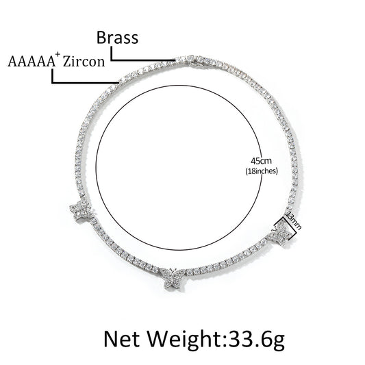 Butterfly Cuban Link Cubic Zirconia Necklace for Women & Men – Gold Plated or Silver Plated Statement Pendant Chain
