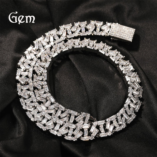Iced Out Line Design Chain Necklace for Women & Men - Gold Plated or Silver Plated Cubic Zirconia Statement Pendant Chain