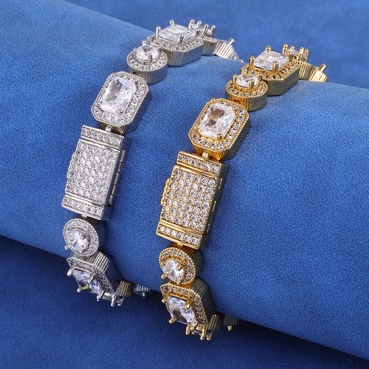 10 mm Round and Rectangular CZ Halo Link Hip Hop Bracelet with Silver Base - CHA116 alternate product image