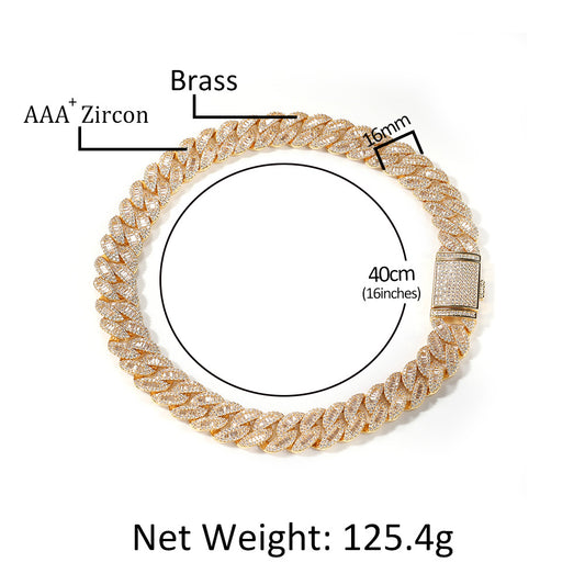 Iced Out Cuban Link Chain Necklace Bracelet Set for Men with Cubic Zirconia, Gold Silver Rose Gold Statement Hip Hop Jewelry