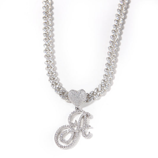 Personalized Initial Letter Pendant Necklace with Cubic Zirconia Heart Charm and Twisted Chain