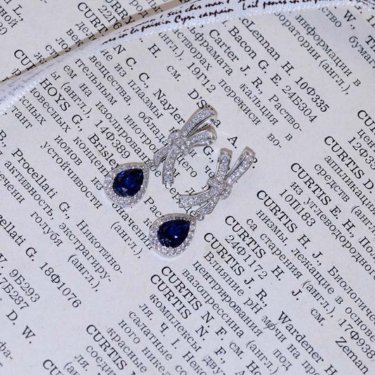 Royal Blue Teardrop Drop Earrings in 925 Silver, Bow Design for Women alternate product image