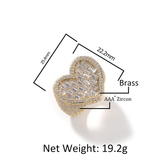Heart Shape Cubic Zirconia Statement Ring for Women and Men – Gold, Silver, Rose Gold Hip Hop Fashion Ring