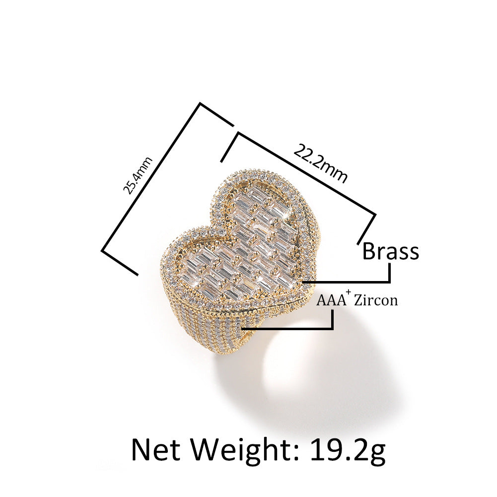Heart CZ statement ring size image showing 22mm by 24mm face product image