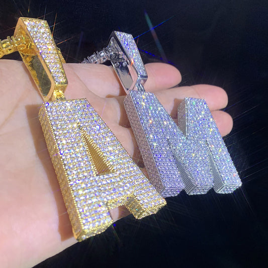 Iced Out Letter Pendant Necklace Unisex Hip Hop Statement Chain