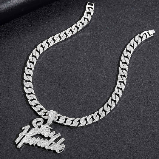 Hip Hop Letter Cuban Link Alloy Pendant Necklace for Men and Women