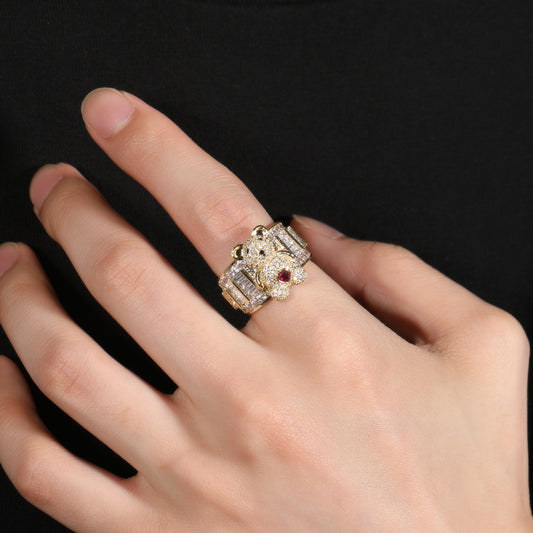 Adjustable Bear Cubic Zirconia Ring for Women in Gold or Silver Tone
