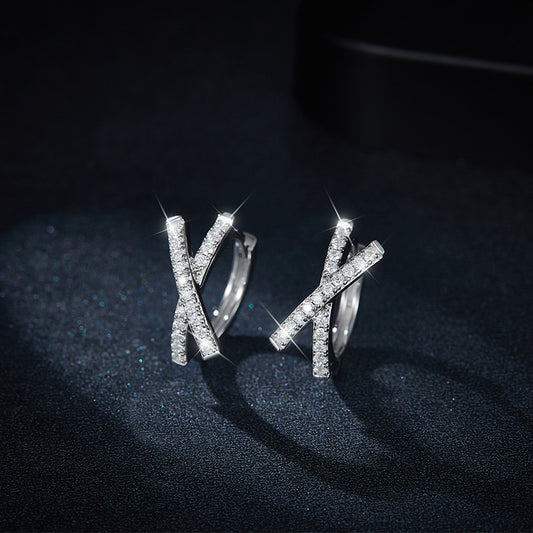 925 Silver Moissanite X Hoop Earrings, Cross Over Huggie Style alternate product image