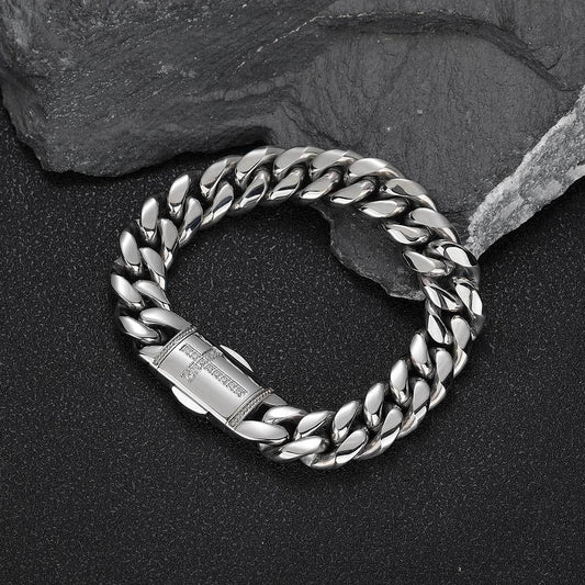 12 mm Polished Cuban with Cross Clasp Stainless steel Bracelet - CHA192 alternate product image