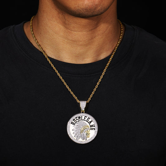 Iced Out Round Chief Pendant Necklace with Rope Chain alternate product image