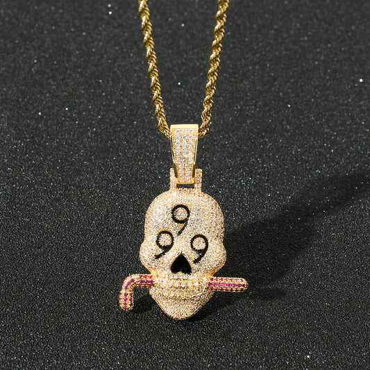 Hip Hop Skull Cubic Zirconia Pendant Necklace for Men and Women