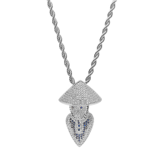 Iced Out Micro Pave Cubic Zirconia Hip Hop Pendant Necklace with 60cm Twist Chain