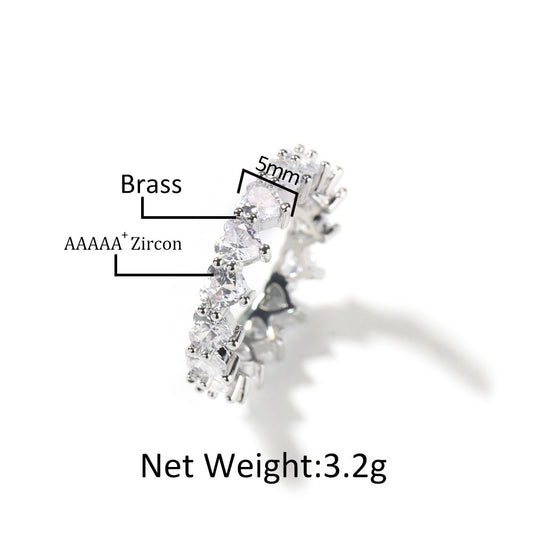 Silvery Zircon Heart Ring Set for Women – Hip Hop Style Copper Statement Stackable Rings