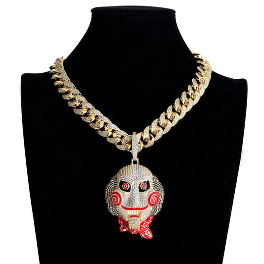 Hip Hop Vintage Sunflower Floral Cubic Zirconia Pendant Necklace for Men and Women