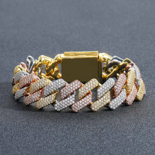 Hip Hop Minimalist Diamond Shape Cuban Link Copper Bracelet for Men