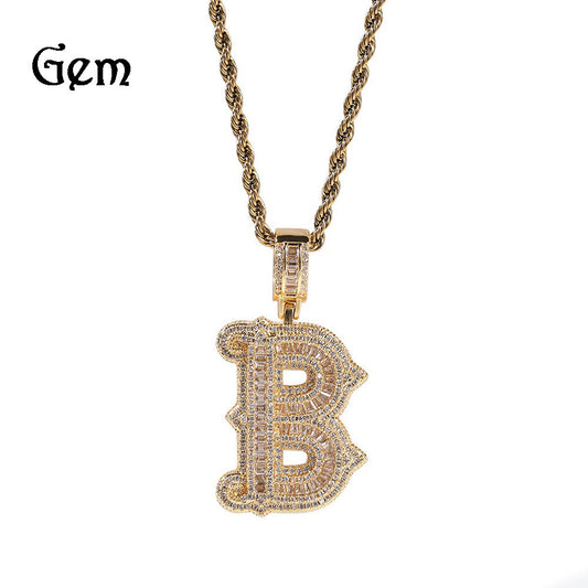 Iced Bubble Letter Pendant Necklace for Women & Men – Cubic Zirconia Initial Chain in Gold, Silver & Rose Gold, 24 Inch Twist Chain