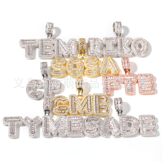 Personalized Iced Letter Necklace with Cubic Zirconia Custom Name Pendant Chain for Women & Men
