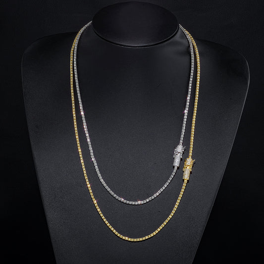 2.5 mm Round CZ Link with Dragon Clasp Hip Hop Necklace with Copper Base - CHA459 alternate product image