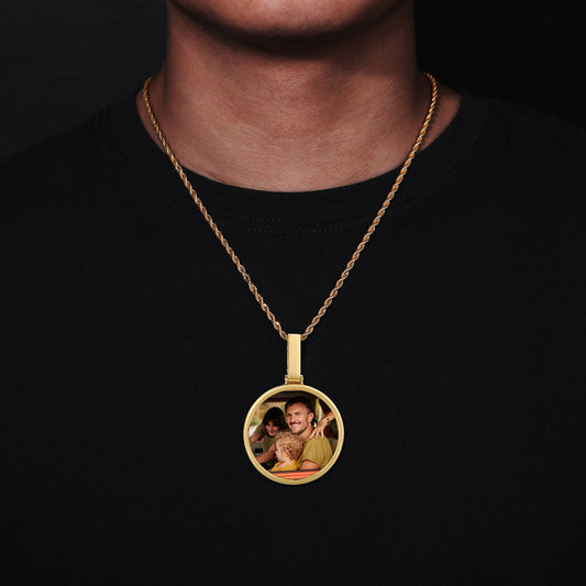 Custom Photo Round Pendant Necklace for Men and Women in Gold Tone alternate product image