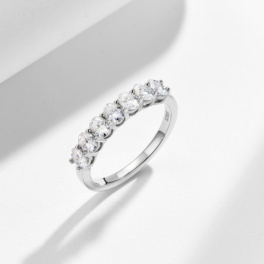 S925 Moissanite Row Ring for Women, Round-Cut Band Ring alternate product image