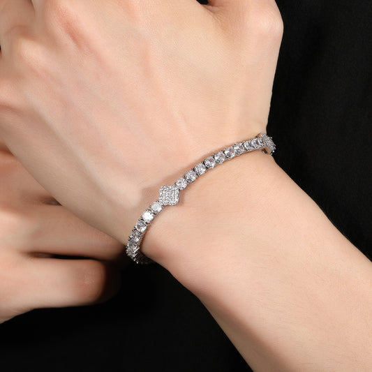 Hip Hop Cubic Zirconia Bracelet and Necklace Set for Women & Men, Gold Plated or Silver Plated Round Link Chain Jewelry