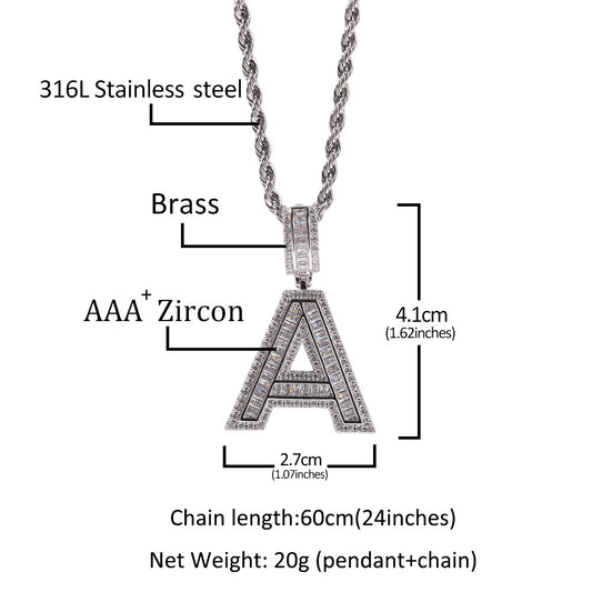Custom Iced Letter Pendant Necklace for Women - Gold or Silver Plated Hip Hop Chain with Cubic Zirconia, Personalized Name Charm Necklace