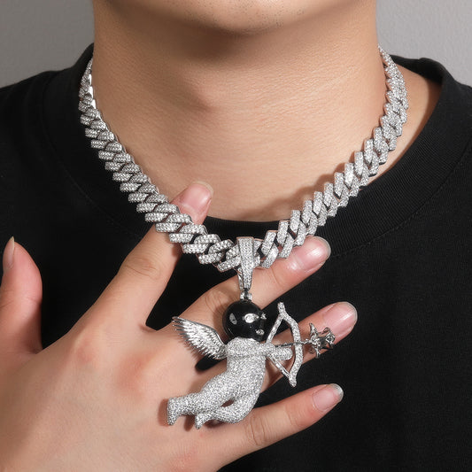 Iced Angel Pendant Necklace for Women and Men – Gold Plated or Silver Plated Hip Hop Chain with Cubic Zirconia