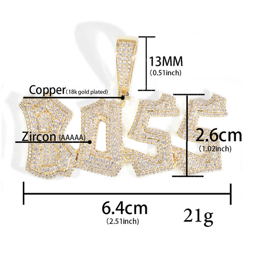 Iced Out BOSS Letter Pendant Necklace for Men