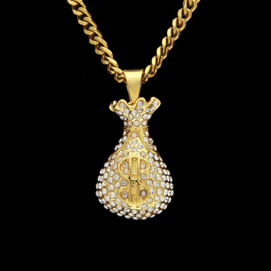 Iced Handcuff Pendant Necklace for Women and Men – Gold Plated Stainless Steel Cuban Chain Statement Necklace