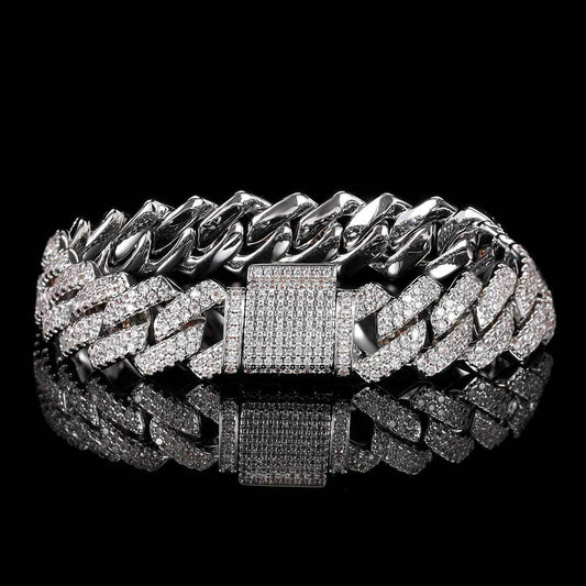 14 mm Diamond-Shaped Iced Cuban Copper Bracelet with Cubic Zirconia - CHA013 alternate product image
