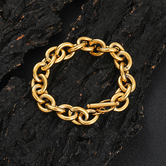 12 mm Polished Oval Link Hip Hop Bracelet with Stainless steel Base - CHA129 alternate product image