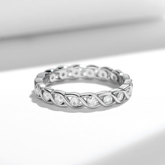 925 Silver Moissanite Twist Wave Ring, 18K Gold-Plated Stackable Band for Women alternate product image