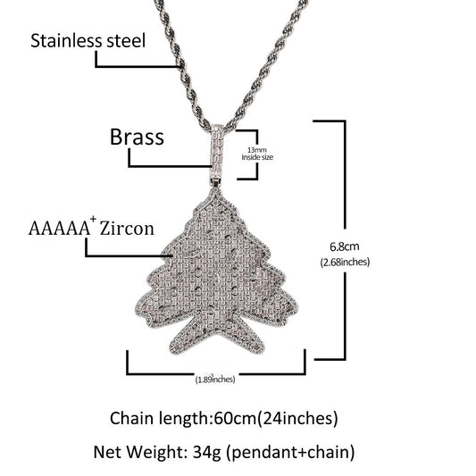 Iced Out Christmas Tree Pendant Necklace for Women – Cubic Zirconia Hip Hop Statement Chain, White Holiday Tree Charm with 24 Inch Twist Chain