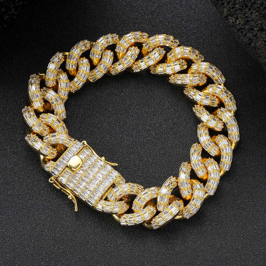 Hip Hop Light Luxury Square Cuban Link Cubic Zirconia Bracelet for Men
