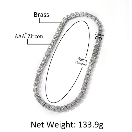 Iced Out Square Link Chain Necklace with Cubic Zirconia Pendant Style for Women & Men
